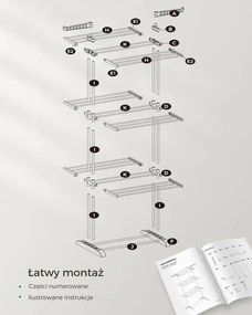 Suszarka na pranie ELTON z 4 poziomami na kółkach, 63,5x128x173cm, szary SongmicsHome