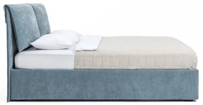 Niebieskie tapicerowane łóżko podwójne z miejscem do przechowywania z materacem/kratką 160x200 cm Thessa Pillow - Bonami Selection
