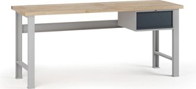 Stół warsztatowy G7, blat bukowy, 2000 x 800 x 840 mm, 1x kontener, 1x szuflada, grafitowy