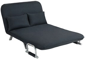 HOMCOM Sofa do spania z 5-stopniową regulacją, imitacja zamszu, stalowa rama, w zestawie poduszki, Czarny