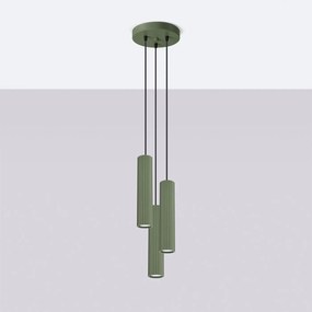 Lampa wisząca KARBON 3P zielona oliwka ryflowana SOLLUX  LIGHTING