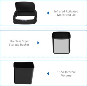HOMCOM Kosz z czujnikiem 20 L stal nierdzewna Automatyczny kosz na śmieci z czujnikiem ruchu, wkład wewnętrzny 33 x 25 x 42,5 cm Srebrny+Czarny | Aosom PL