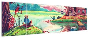 Obraz - Akwarela, Bay in a mountain village (170x50 cm)