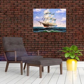 Obraz na szkle statku na falach (70x50 cm)