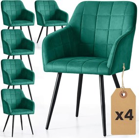 Zestaw 4 zielonych krzeseł welurowych B1-T90