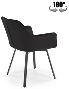 Krzesło do jadalni obrotowe z podłokietnikami czarne welurowe K588