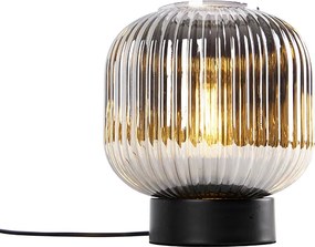 Lampa stołowa art deco czarna z dymionym szkłem - Karel