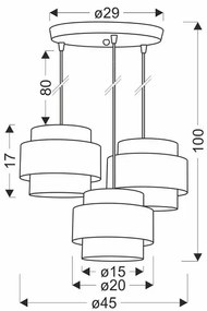 Lampa wisząca z trzema kloszami z tkaniny - V108 Uril