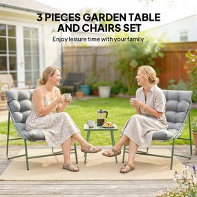 Outsunny Zestaw Mebli Balkonowych 3-częściowy z Stolikiem, Poduszkami, Stalową Ramą i Regulowanymi Nóżkami - Jasnoszary | Aosom PL