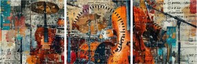 Obraz - Instrumenty muzyczne (z zegarem) (90x30 cm)