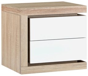 Szafka nocna lewostronna z 2 szufladami - Z oświetleniem LED - Biały lakierowany i naturalny - FLARANCIA