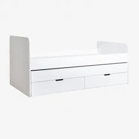 Łóżko Na Materac 90x190 Cm Z 3 Szufladami Z Mdf Janete Biała & Łóżko Z Pojemnikiem Na Pościel & 90 X 190 Cm - Sklum