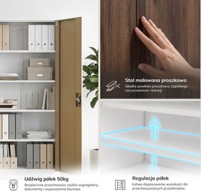 Szafa na dokumenty biurowa metalowa biała / orzech: Eco Design JAN H 900 x 1950 x 400 mm