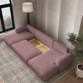 Masseno Narożnik SAVONA z funkcją spania i pojemnikiem na pościel Narozniki U, Rozkładana sofa - Wrzos, POSO 130