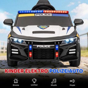 AIYAPLAY 12V Elektryczny samochód policyjny dla dzieci z pilotem, syrena, migające światło, muzyka i klakson, podwójne silniki, zawieszenie Biały | Aosom PL