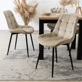 Zestaw Stół Kwadratowy Rozkładany MAX 80-160 cm Dąb Craft/Czarny i 4 Krzesła Tapicerowane CHRIS Beżowe Nowoczesne