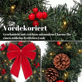 HOMCOM Wieniec świąteczny 61 cm na drzwi ze wzorem Crestwood-świerk, kokarda, 50 LED, 140 końcówek gałązek, 8 trybów świetlnych | Aosom PL