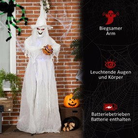 Outsunny 189 cm Biała czarownica z głową dyni, dekoracja halloweenowa na zewnątrz w naturalnej wielkości | Aosom PL