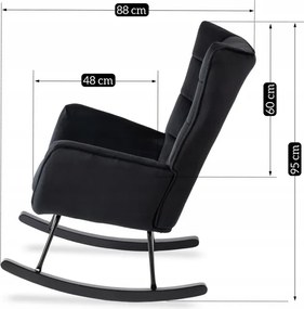 Fotel Bujany na Biegunach Uszak Wypoczynkowy JACKSON Czarny Welurowy do Salonu Nowoczesny