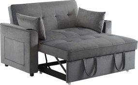 Rozkładana kanapa z regulowanym kątem - 2 miejsca - materiał aksamitny - z uchwytem na kubek i poduszkami - Szary