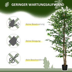 HOMCOM Sztuczny Ficus, realistyczny, łatwy w pielęgnacji, w komplecie z doniczką, wysokość 180 cm, Zielony