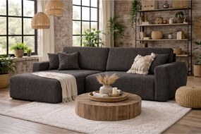 Narożnik z funkcją spania i pojemnikiem Ariel L, tkanina sztruksowa Poso, Szary, Lewy