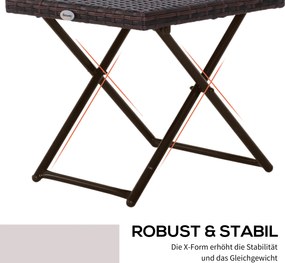 Outsunny Stolik Ogrodowy Stojak na Kwiaty Technorattan Metal Brązowy Składany Praktyczny i Dekoracyjny | Aosom PL