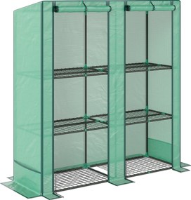 Outsunny Mini-szklarnia z 3-poziomowymi półkami, pokrywa plastikowa, UV-odporna, przenośna, drzwi rolowane, 144 x 48 x 152 cm, Zielony