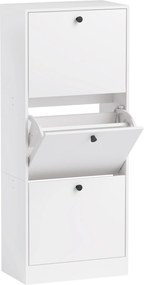 Szafka na Buty HOMCOM, Regał, 3 Klapki, Regulowana, Płyta Pilśniowa, Biały