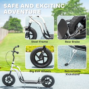 AIYAPLAY Hulajnoga dziecięca z regulowaną kierownicą, dużymi kołami, stojakiem parkingowym, hamulcem ręcznym dla dzieci w wieku 5-12 lat, Biała