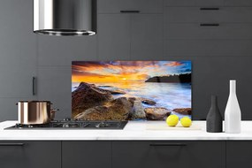 Szkło do Kuchni na Ścianę Skalisty Brzeg Morza