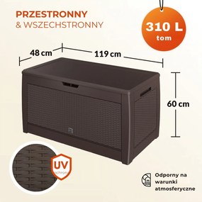 Skrzynia do przechowywania RATO, 310L, 119x48x60cm, brązowa Prosperplast