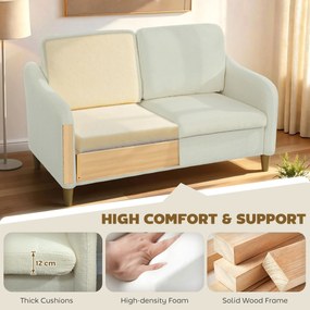 HOMCOM Dwuosobowa sofa mała sofa w stylu Sherpa-fleece 137 cm do salonu kremowa | Aosom PL