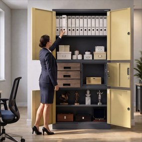 Szafa biurowa metalowa z sejfem antracytowa/orzech, 900x1850x400 mm: FILIP II Eco Design