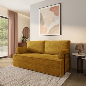 Masseno Sofa piankowa SILAR z funkcją spania, Kanapa z pianki do salonu, Bezmontażowa, Tkanina sztruksowa – Żółty POSO 01