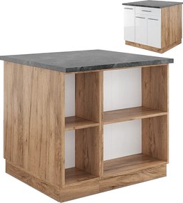 Wyspa kuchenna biały wysoki połysk/złoty dąb power 90x60x82 fame-line