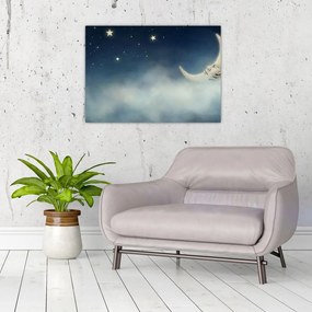 Obraz na szkle - Księżyc z gwiazdami (70x50 cm)