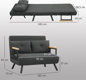 HOMCOM Sofa rozkładana 2-osobowa z funkcją spania, w zestawie 2 poduszki, wygląd Sherpa, naturalny + ciemnoszary + czarny | Aosom PL