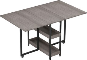 HOMCOM Rozkładany Stół w Stylu Industrialnym, dla do 4 Osób, Otwarte Półki, Elastyczny, Metal, Płyta wiórowa, Szary