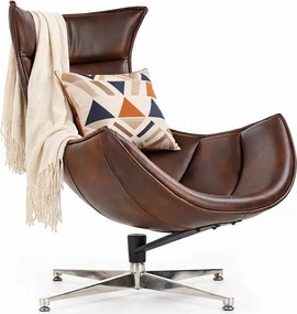 Brązowy skórzany obrotowy fotel jajo F5-R24