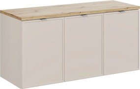 Trzydrzwiowa szafka łazienkowa Bella 120 cm z blatem, kaszmir/dąb artisan