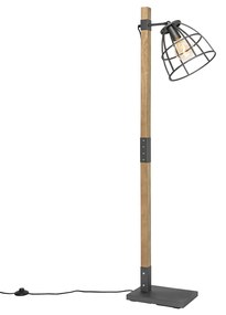 Industrialna lampa podłogowa ciemnoszara z drewnem - Arthur