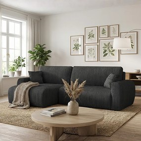 Stylowy narożnik rozkładany lewostronny  ARIEL L 250x142x87 cm w tkaninie Velo 19 czarnej