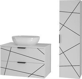 Zestaw Łazienkowy 80cm Szafka z Blatem Umywalka Słupek Biały Mat Wood