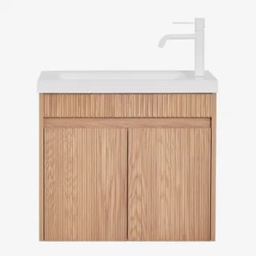 Zestaw Wiszących Mebli Łazienkowych Zintegrowany Z Umywalką Narek Popielaty Brąz & Bezlusterkowiec & Biała - Sklum