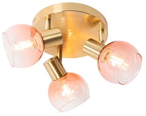 Plafon / Reflektorek / Spot / Spotow / Lampy sufitowe art deco złoty z różowym szkłem 3-źródła światła - Vidro ArtDeco Oswietlenie wewnetrzne
