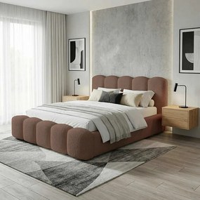 BESILIO Łóżko z grubej pianki 180x200 boucle Milly - łóżko z pojemnikiem i stelażem - Brązowy