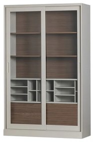 Jasnoszara witryna z litego drewna sosnowego z drzwiami przesuwnymi 125x200 cm James – WOOOD