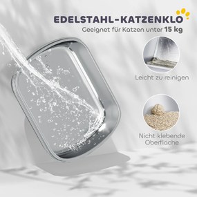 PawHut Kuweta ze stali nierdzewnej, toaleta dla kota z wysokim brzegiem, wanienka, w zestawie łopatka, dla dużych kotów, 53x42x27cm, antracytowy | Aosom PL