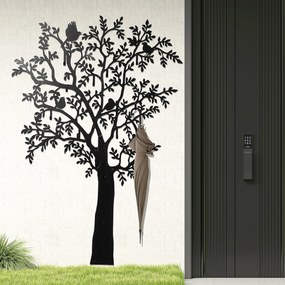 HOMCOM Wieszak ścienny, Montowany na ścianie haczyk na ubrania, Design drzewa z ptakami, Czarny
